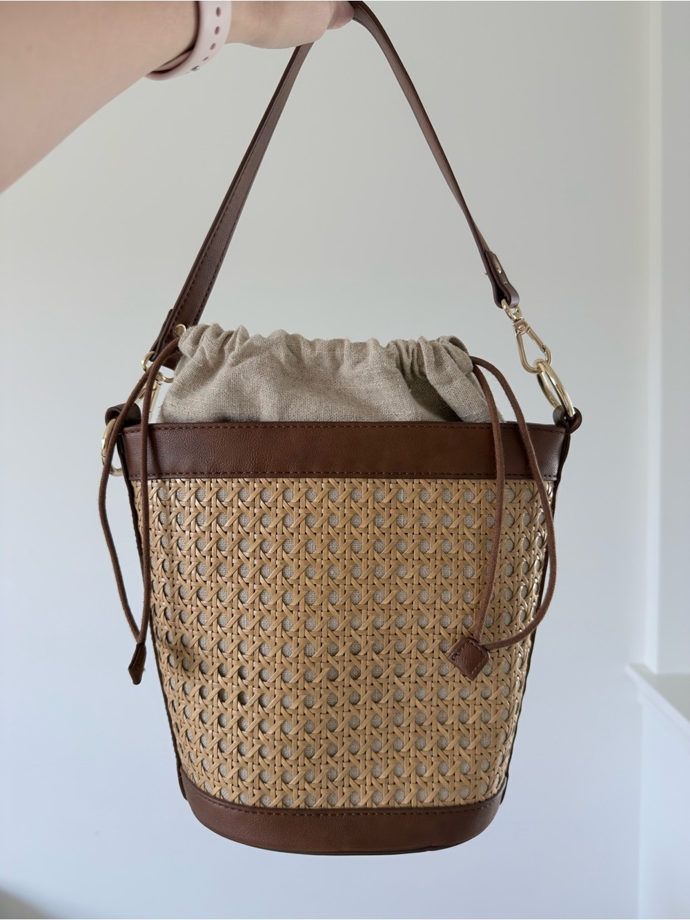 NC International Concepts Ajae Cane Woven Bucket Crossbody Bag Natural